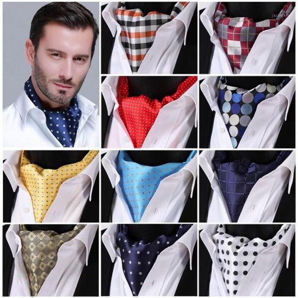 Gravatas de bolinhas xadrez 100% seda ascot cravat casual lenços jacquard tecido festa ascot1304z