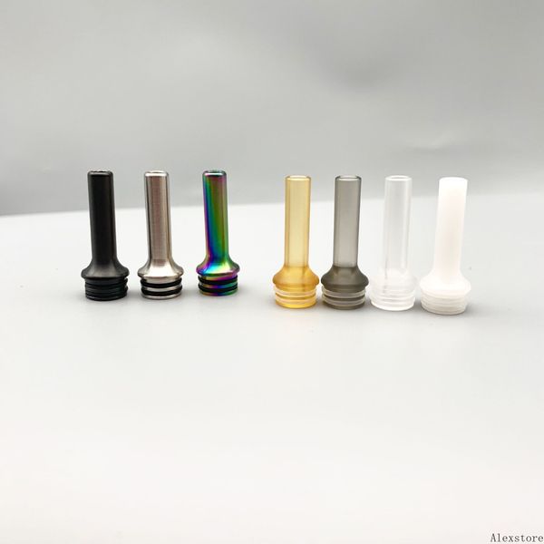 510 Acciaio inossidabile Metallo Plastica Acrilico Drip Tip Bocchino lungo Arcobaleno Argento Nero per serbatoio atomizzatore 510 7 colori Accessori