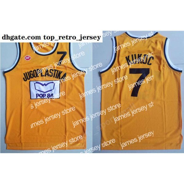 College Basketball indossa maglia da basket da uomo Moive Toni Kukoc 7 maglie da basket gialle Jugoplastika Split Pop