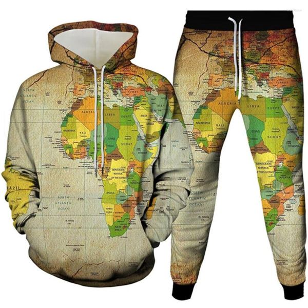 Tracksuits dos homens Retro Africano Europeu Asiático Oceano Impressão Homens Roupas Tracksuit Hoodies Sweatpants 2 peças Traje Homme Set Tamanho