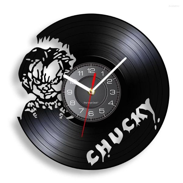 Wanduhren, fiktiver Charakter, Chucky, Uhr aus Schallplatte, Horrorfilm, Heimdekoration, Uhr, Halloween, Disk Crafts