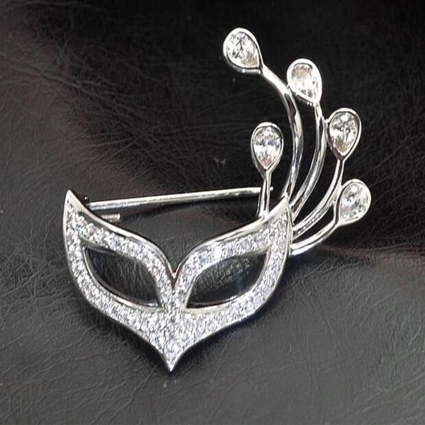 Popular linda senhora meninas colar de flor strass cristal banhado a prata máscara de raposa broche pino para presente inteiro 12 peças311e