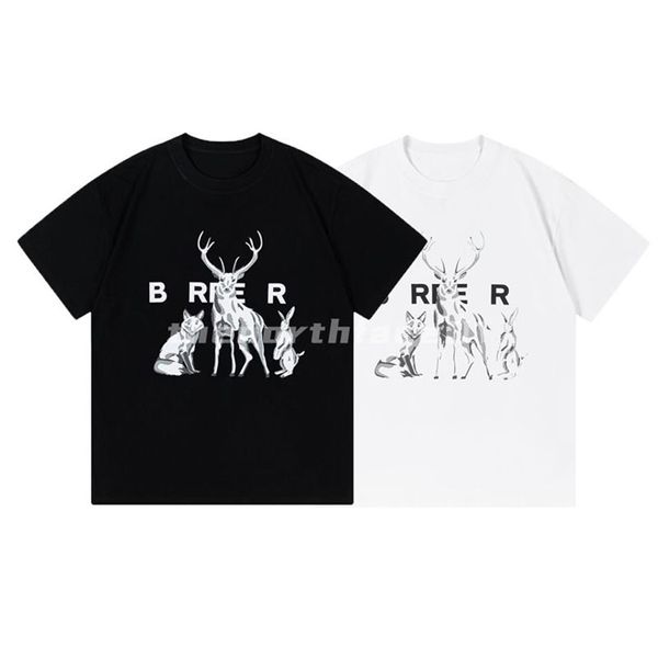 Marca de moda de luxo dos homens t camisa animal story carta impressão em torno do pescoço manga curta verão solto camiseta topo preto branco271h