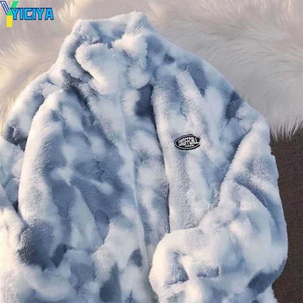 Yiciya casacos mulher inverno 2023 tie dye bolsos com zíper jaqueta de pele roupas femininas manga longa oversize topos streetwear quente jackets218j