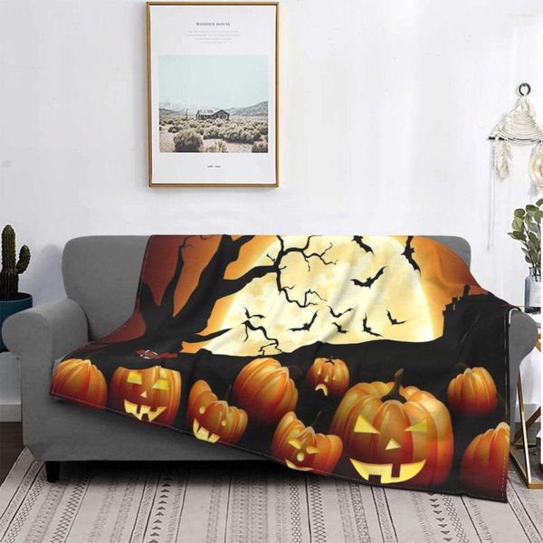 Cobertores assustadores halloween veludo outono/inverno abóbora fantasma multi-função quente lance cobertor para cama carro pelúcia fina colcha