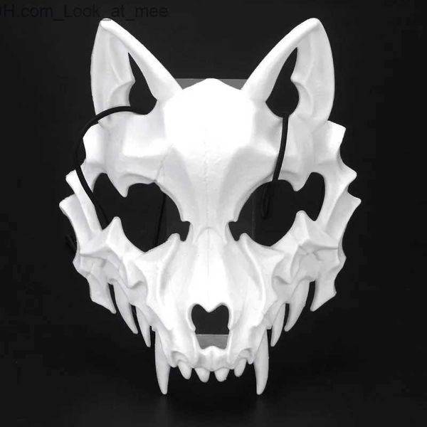 Máscaras de festa Japonês Anime Fox Dragão Esqueleto Meia Face Máscara Cosplay Animal Branco Esqueleto Máscara Unissex Halloween Carnaval Partido Adereços Q231007