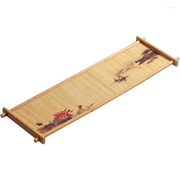 Bandejas de chá de madeira sólida, esteira divisória de bambu, suporte longo para pires, conjunto de utensílios de cerimônia