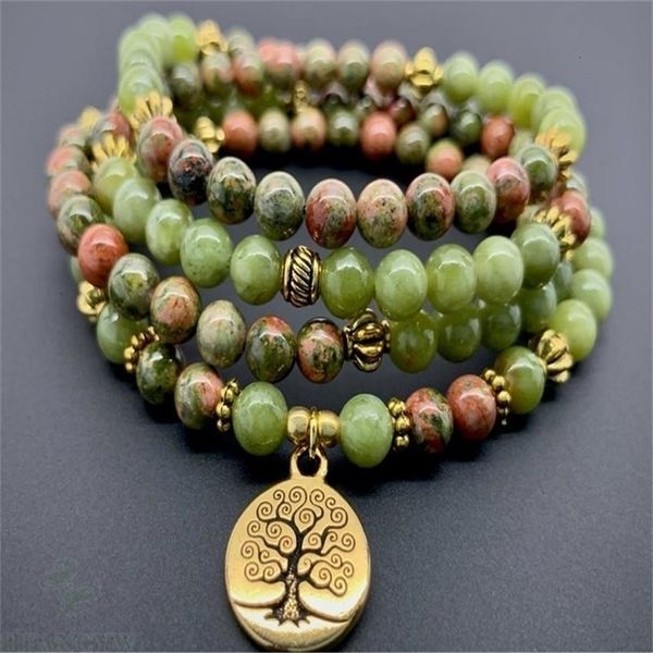 Colares Pingente 6mm Epidote Gemstone Verde Jade 108 Beads Mala Colar Elegante Espiritualidade Chique Ore Clássico Chakra Abençoe Natural 231005