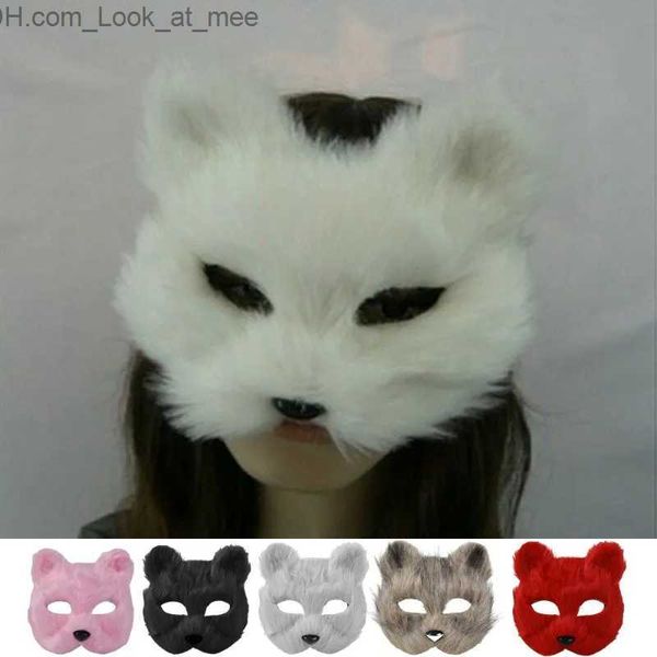 Máscaras de festa Máscaras de raposa peluda meia face máscara de olho para mulheres homens cosplay prop halloween natal carnaval festa animal cosplay máscara acessórios q231009