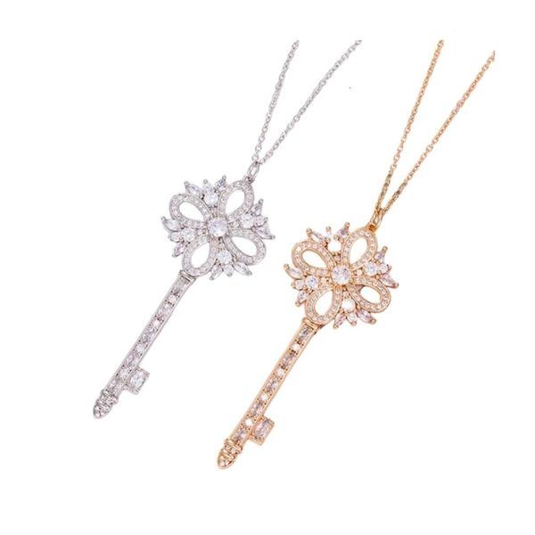 Colar Tiffanyes Designer Luxo Moda Mulheres Família Chave Colar V Ouro Cheio Diamante Floco De Neve Pingente Simples E Estilo Luxo Suéter Cadeia Mulheres