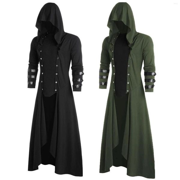 Casacos de trincheira masculinos retro vapor punk gótico blusão casaco cabo medieval vampiro assistente cosplay traje moda manto halloween