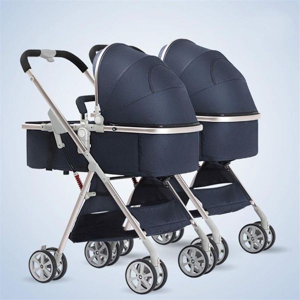 Carrinhos # Twin Carrinhos de Bebê 3 em 1 Destacável Alta Paisagem Leve Dobrável Absorvente Duplo Dois Cesta de Dormir Carriage278F