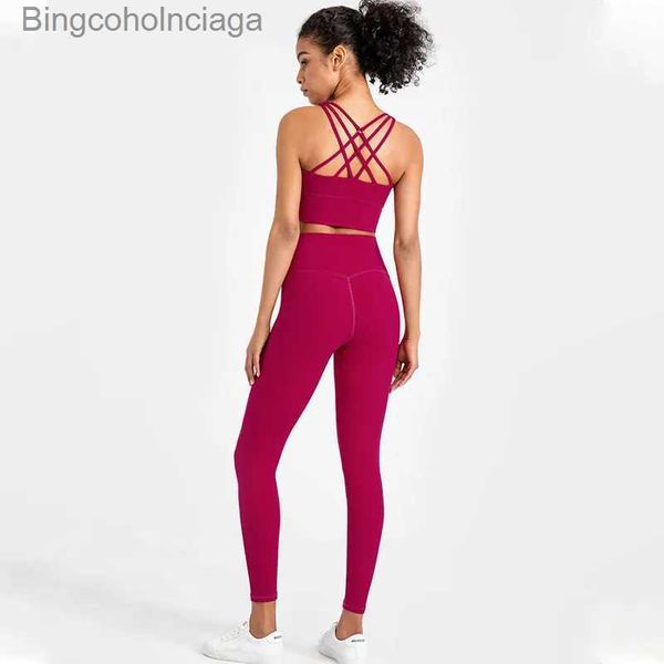 Set attivi Wyplosz Abbigliamento fitness Top Tuta da donna Palestra Abbigliamento sportivo Set Kit yoga Tuta senza cuciture Leggings a coste Pantaloni reggiseno sportivoL231007