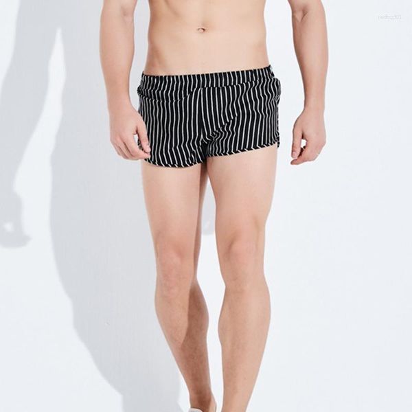 Indumenti da notte da uomo Intimo Pantaloncini Vita Casa Uomo Slip a righe medie Mutande di cotone Boxer casual Uomo Pigiama grande Morbido Nero Taglia da notte