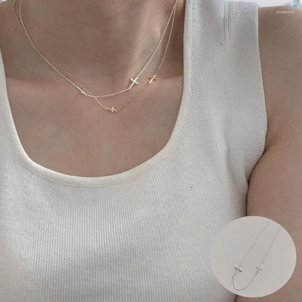 Ketten 925 Sterling Silber Kreuz Halskette für Frauen Mädchen Mode Unregelmäßige Plissee Design Schmuck Geburtstag Geschenk Drop