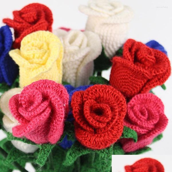 Dekorative Blumen, Kränze, künstliches verstopftes Garn, Rose, Heimdekoration, Wolle, Handstricken, schöne Pflanze, Muttertag, Valentinstag, Geschenk, Tropfen Dhowt