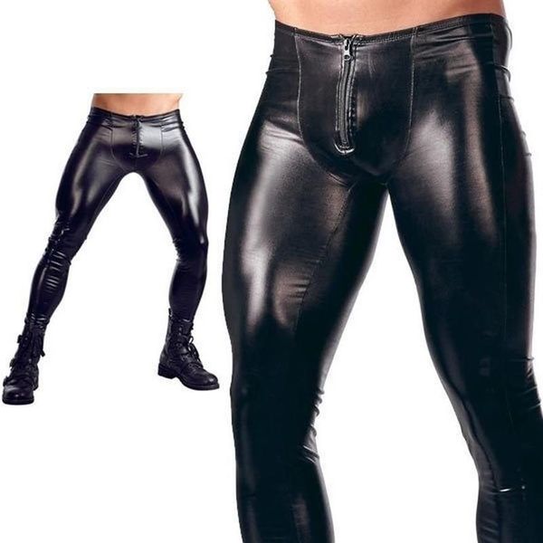 Männer Hosen ZOGAA Herren Sexy Front Reißverschluss Patent Leder Strumpfhosen Nachtclub Bar Leistung Bühne Coole Männliche Schwarze Dünne Hose2728