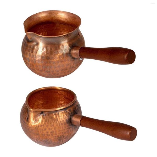 Frascos de quadril pote de café de cobre com alça de madeira artesanal drinkware latte jarro de leite para casa