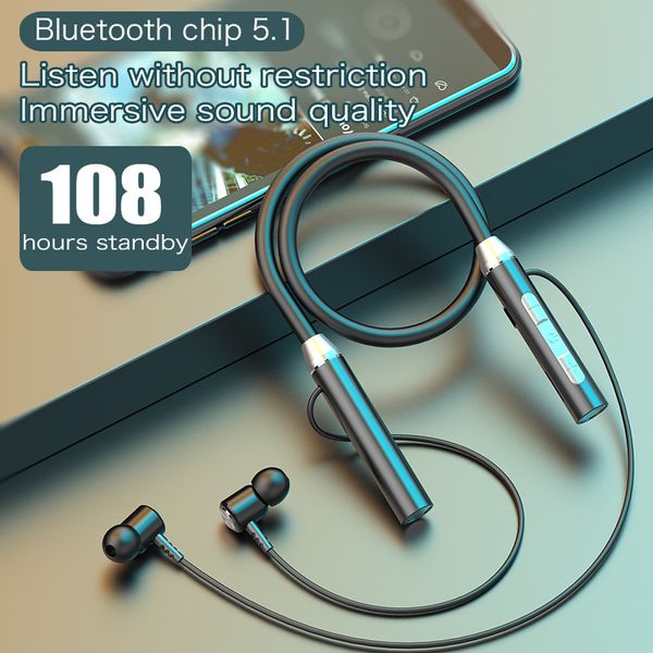 Fones de ouvido sem fio bluetooth 5.0, com faixa de pescoço, silicone, hifi, estéreo, esportivo, halter, à prova d'água, magnético, bt63