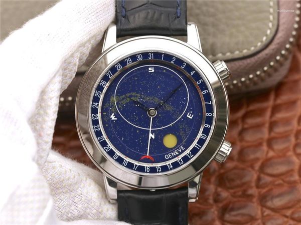 Orologi da polso Orologi da uomo di alta qualità con sole luna e stelle 6102P-001 Cielo stellato misura 44 mm cinturino in pelle