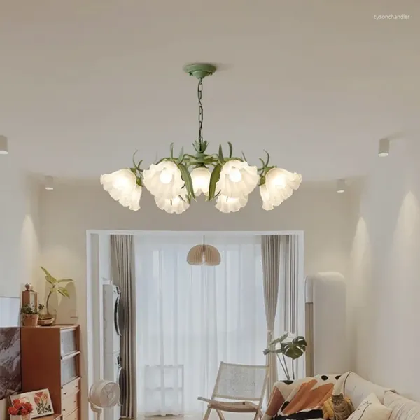 Lâmpadas pendentes jardim francês lustre de teto verde para sala de estar quarto villa flor luz romântica restaurante ferro arte lâmpada