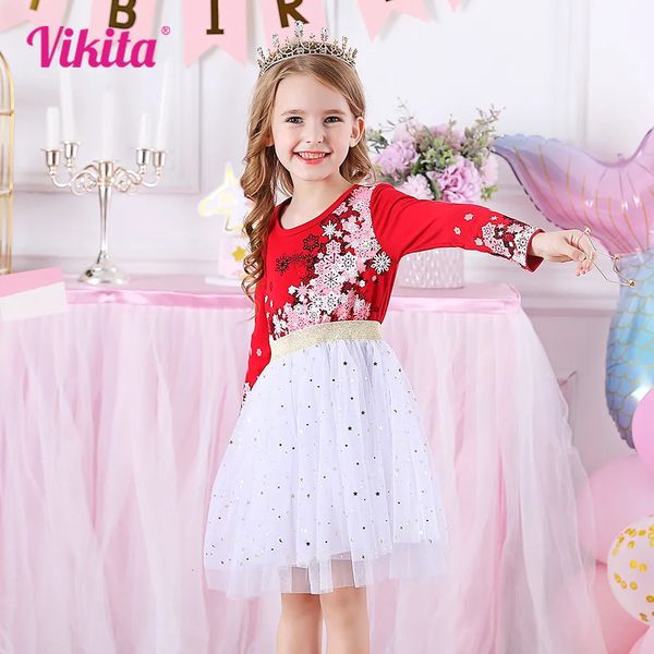 Abiti da ragazza VIKITA Abito natalizio per bambini Ragazze Anno Natale Festival Regalo Principessa Elegante maglia rossa con paillettes 3 8 anni 231007