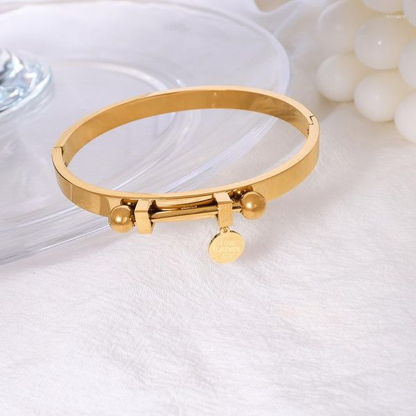 Pulseira Moda À Prova D 'Água Esculpida Rodada Senhoras Joias Banhado A Ouro 18K Aço Inoxidável Para Mulheres