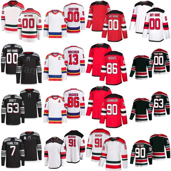 Stitched Hockey 63 Jesper Bratt Jerseys 91 Dawson Mercer 90 Tomas Tatar 56 Erik Haula 86 Jack Hughes 13 Nico Hischier 7 Dougie Hamilton Nero Rosso Bianco Uomo Donna Gioventù