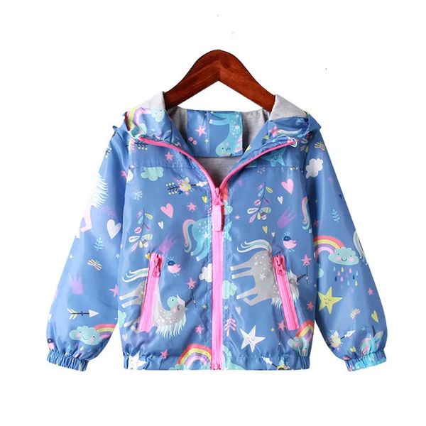 Giacche Giacca primaverile per ragazze Cappotti Con cappuccio Unicorno Modello arcobaleno Neonate Vestiti Capispalla Bambini Giacca a vento Autunno Ragazze Giacche 231007