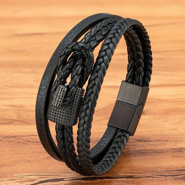 Charme Pulseiras XQNI Clássico Preto Trançado De Couro De Aço Inoxidável Bead Para Homens Pais Namorado Bangles Jóias Presente