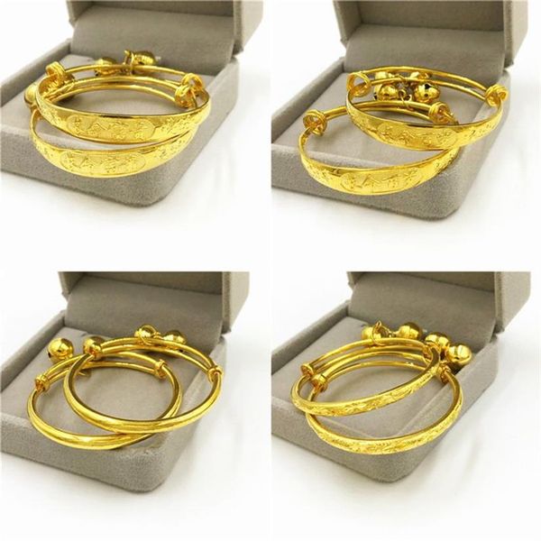 Pulseiras de bebê tamanho ajustável amarelo banhado a ouro sinos pulseira para bebês crianças presente agradável305f