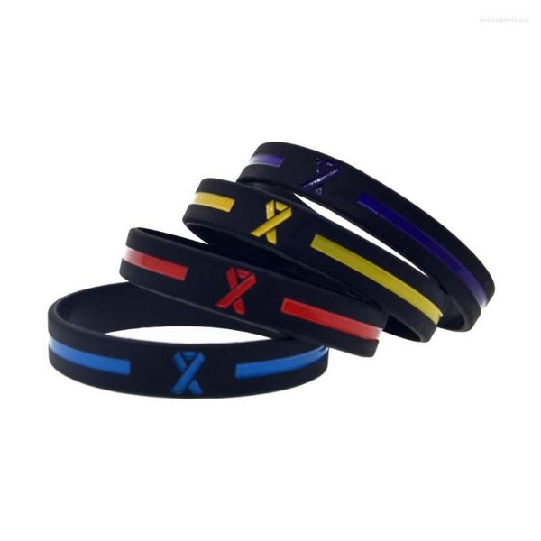 Bracelets de charme 50 pcs ruban de cancer avec ligne bracelet en silicone taille adulte