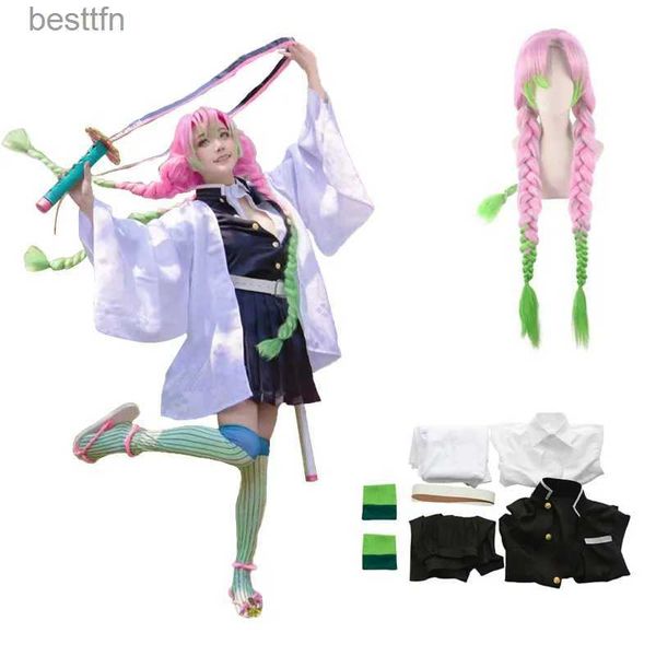 Tema traje anime demônio kanroji mitsuri quimono cosplay vem uniforme feminino roupas sexy halloween vem peruca prop cos vestido upl231007