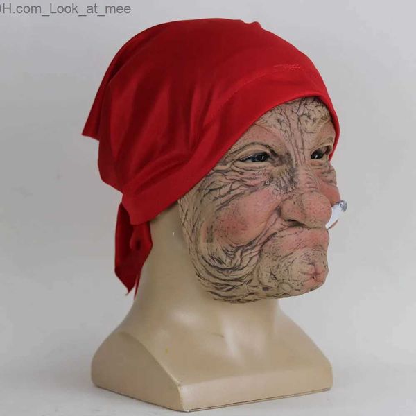 Máscaras de festa Engraçado Fumar Granny Old Nana Latex Mask Lady Grandma com rosto enrugado e lenço vermelho Máscaras Halloween Party Costume Props Q231007