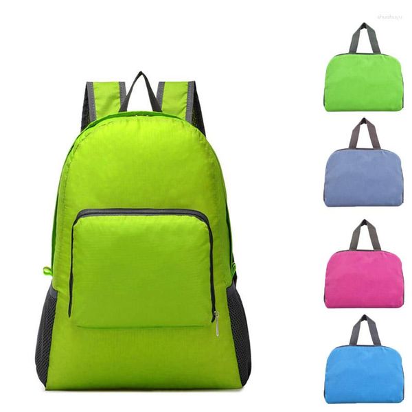 Sacos de armazenamento Moda Portátil Saco de Viagem Mochilas Zipper Soild Nylon Back Pack Diariamente Viajando Mulheres Homens Ombro Dobrável