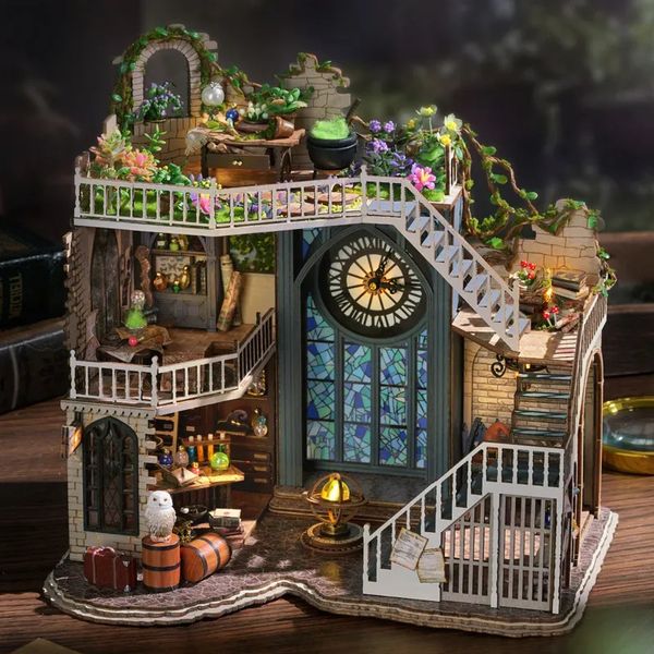 Noel Oyuncak Malzemeleri Sevimlibee Diy Ahşap Dollhouse Magic Katedral Minyatür Bebek Evi Kiti Mobilya Oda Kutusu Akademisi Doğum Günü Hediyesi 231007