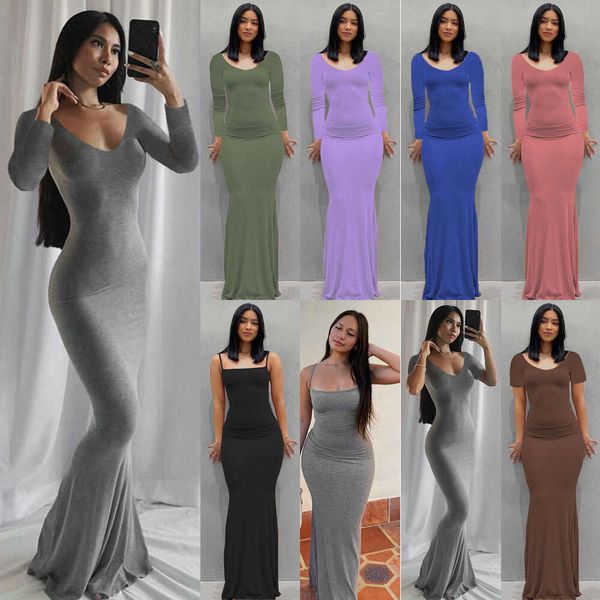 Plus size 3xl mulheres dreses mulher suspensórios cor sólida bodycon sexy vestido casual fino estilingue casa feminino manga longa roupas de outono