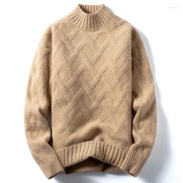 Herrenpullover Mock Neck Herren Herbst Winter Ganzkörperstrickkleidung Warme Oberteile Grundfarbe Khaki Pullover