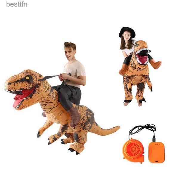 Tema traje adulto criança menino menina engraçado mesa dinossauro vem andando marrom t rex fantasia vestido crianças desempenho halloween tema partyl231007