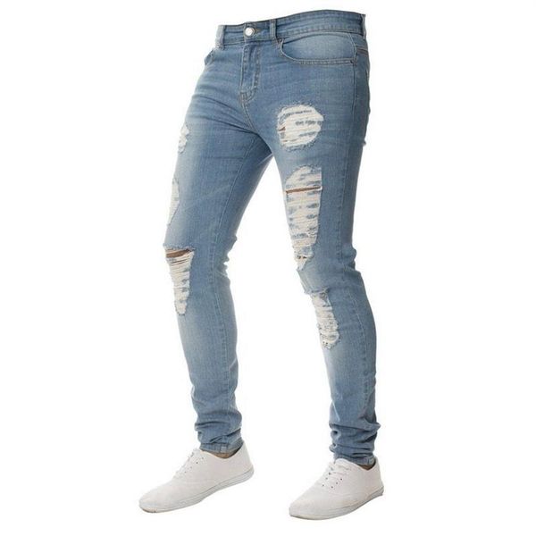 Heflashor 2018 Jeans Skinny Homens Moda Sólida Preto Masculino Denim Lápis Jeans Casual Sexy Buraco Dos Homens Jeans Rasgados Plus Size Y190603263N