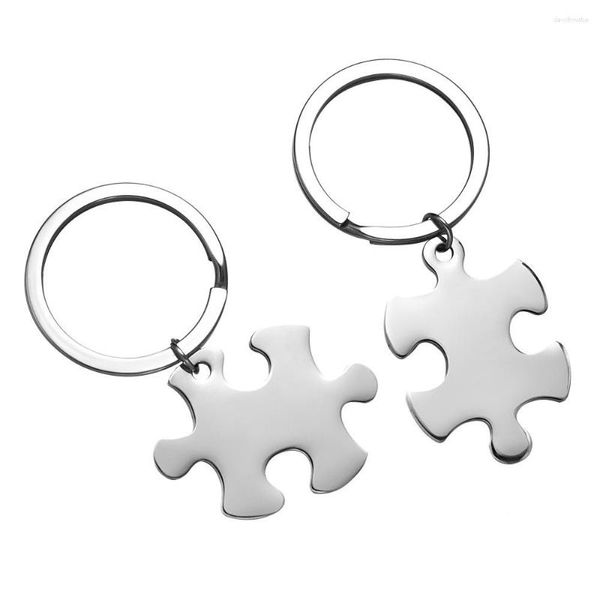 Portachiavi 10 paia di coppie in acciaio inossidabile portachiavi puzzle personalizzati vuoti per incidere portachiavi con cuciture in metallo