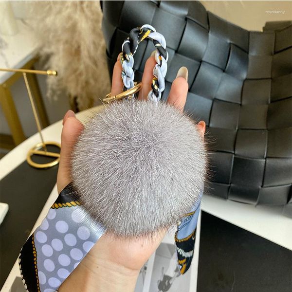 Schlüsselanhänger 10 cm Facbric Flauschige Echtpelz Pompoms Schlüsselbund Diy Bälle Natürliche Pompon Für Frauen Taschen Zubehör X234