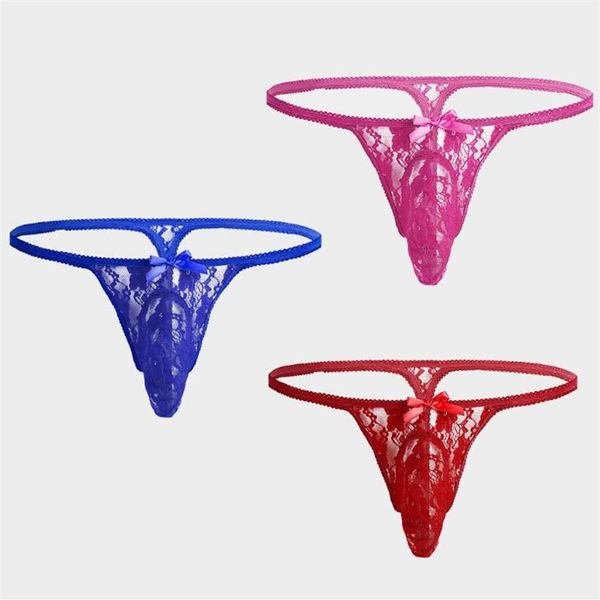 Cuecas masculinas g-string lingerie sexy t-back masculino renda respirável roupa interior homens sissy jockstrap tangas tentação calcinha282m