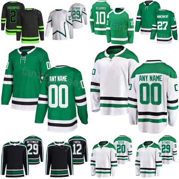 Homens Mulheres Crianças Hóquei 29 Jake Oettinger Jerseys 23 Esa Lindell 12 Radek Faksa 2 Jani Hakanpaa 27 Mason Marchment 10 Ty Dellandrea 20 Ryan Suter Preto Verde Branco Equipe