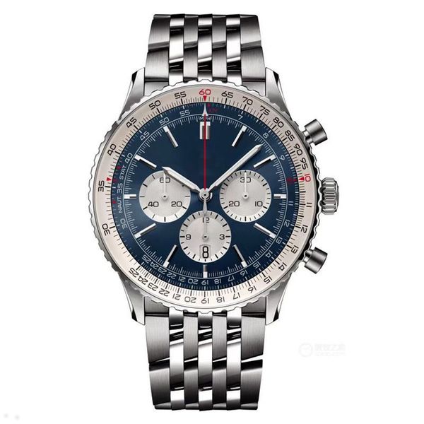 Top AAA B01 B20 Bretiling Uhr Navitimer Chronograph Quarzwerk Stahl Limited Blaues Zifferblatt 50. JAHRESTAG Saphiruhren Edelstahlarmband Herrenarmbanduhren