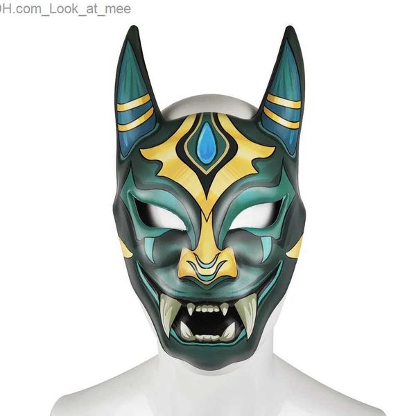 Máscaras de festa Adulto Unisex Resina Japonês Monstro Diabo Hannya Noh Kabuki Demônio Oni Samurai Máscara Full Face Halloween Azul Vermelho Partido Q231009