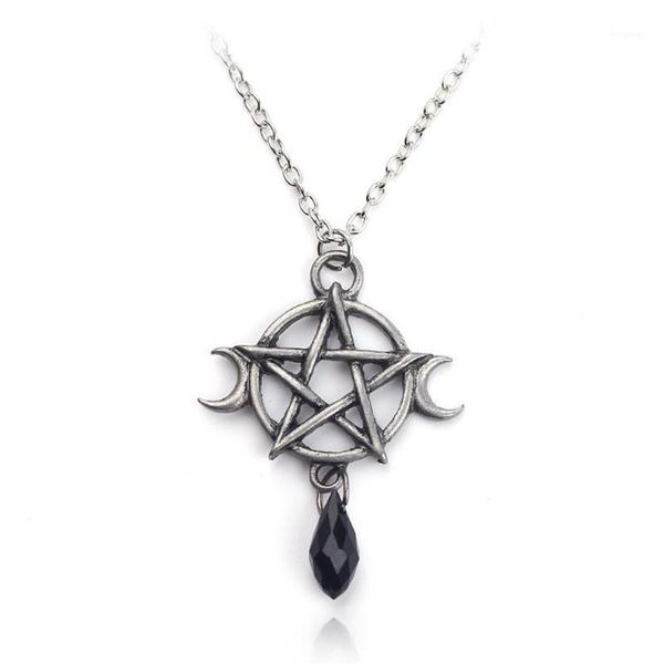Collana con pentagramma luna soprannaturale Ciondolo in cristallo nero Protezione strega Amuleto stella per donne Accessori per gioielli con ciondoli Regalo1301x
