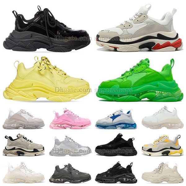 Luxo Triple S Crystal Sole Designer Sapatos Homens Mulheres Clear Sole Neon Verde Amarelo Arco-íris Preto AMD Branco Designer Sapatilhas Plataforma Ao Ar Livre Treinadores