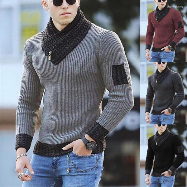 Мужские свитера, осень-зима, мужской повседневный вязаный свитер с шарфом, водолазка, большие размеры, 2024, корейские теплые пуловеры, вязаная уличная одежда