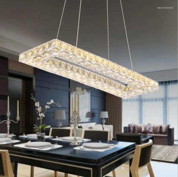 Lâmpadas pendentes criativo retangular restaurante lustre três cristal led jantar moderno minimalista quarto iluminação de mesa